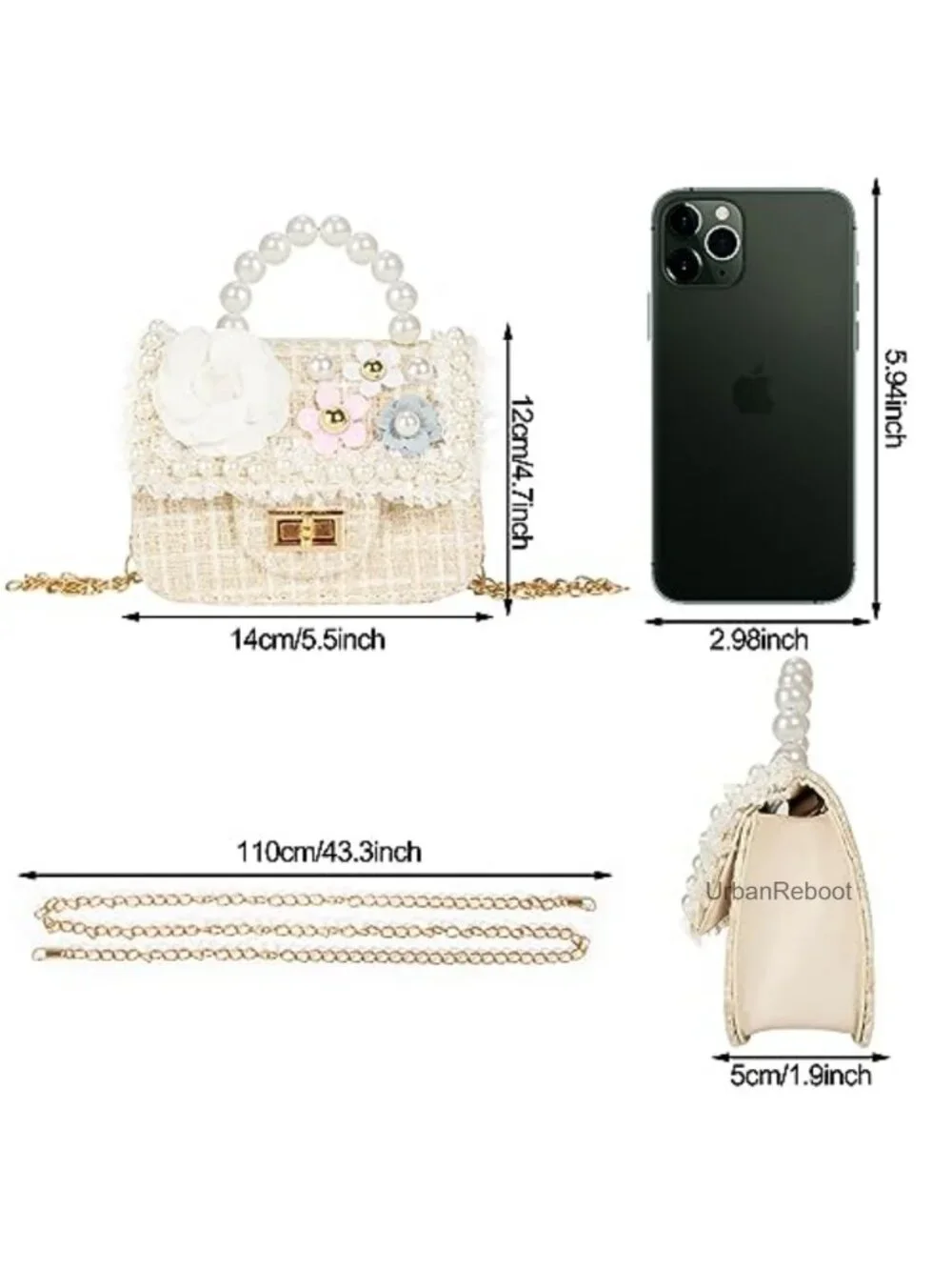 Toddler Girls Crossbody Purse PU Leather Pearl Flower Mini Handbag